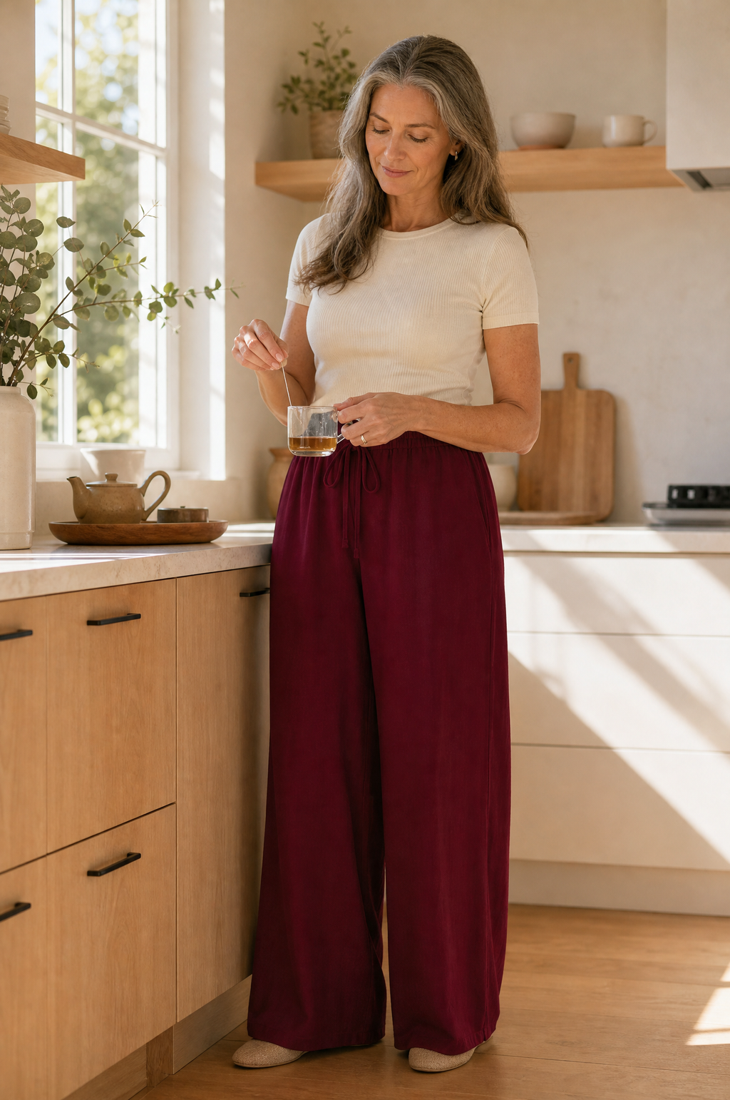 The Everyday Adjustable Pant — Knit (Wine Red)